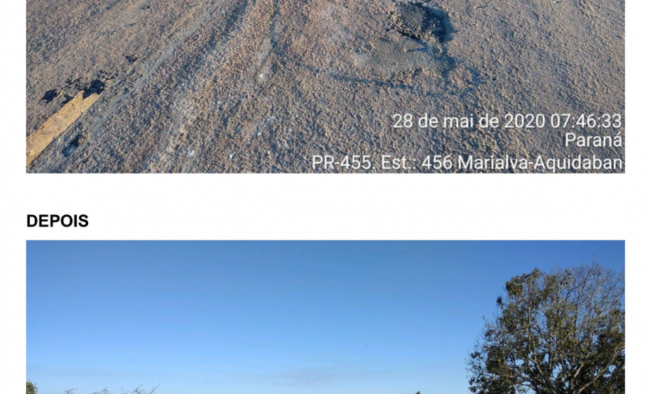 Ligação entre Marialva e o distrito de Aquidaban recebe melhorias . Foto:DER