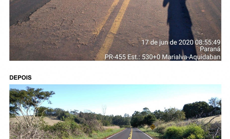 Ligação entre Marialva e o distrito de Aquidaban recebe melhorias . Foto:DER