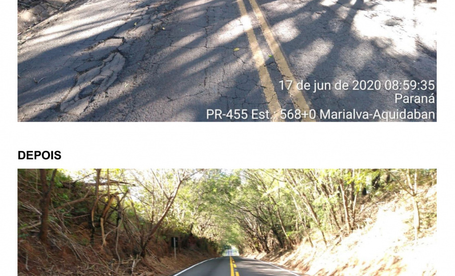 Ligação entre Marialva e o distrito de Aquidaban recebe melhorias . Foto:DER