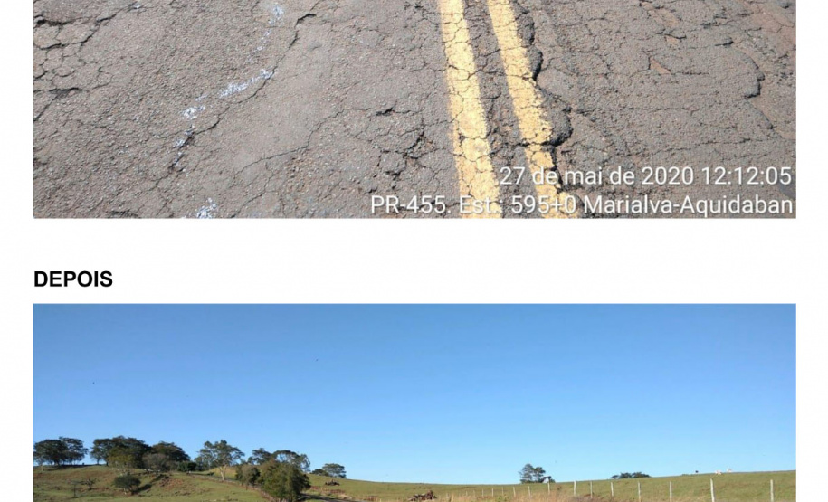 Ligação entre Marialva e o distrito de Aquidaban recebe melhorias . Foto:DER