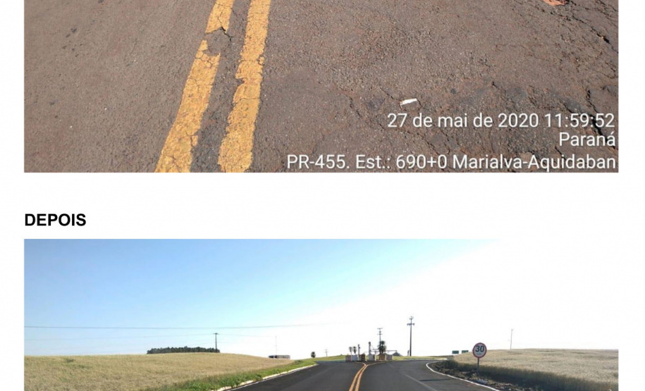 Ligação entre Marialva e o distrito de Aquidaban recebe melhorias . Foto:DER