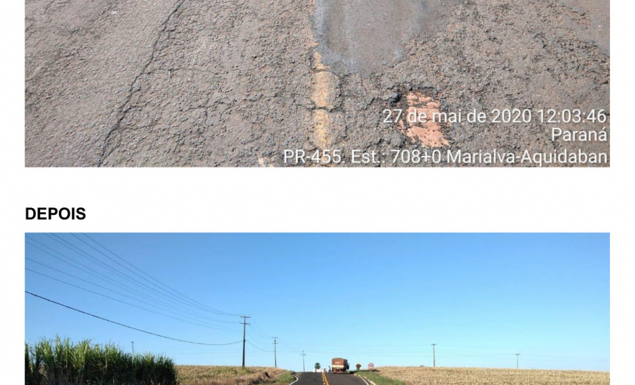 Ligação entre Marialva e o distrito de Aquidaban recebe melhorias . Foto:DER