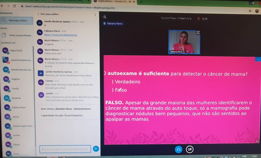 Para encerrar as atividades alusivas ao Outubro Rosa, as funcionárias da Portos do Paraná participaram nesta quinta-feira (29) de uma palestra sobre o câncer de mama. O encontro online reuniu colaboradoras e estagiárias da empresa pública para conversar sobre o tema com a diretora-geral do Instituto Peito Aberto, Fabiana Parro. Foto: Portos do Paraná