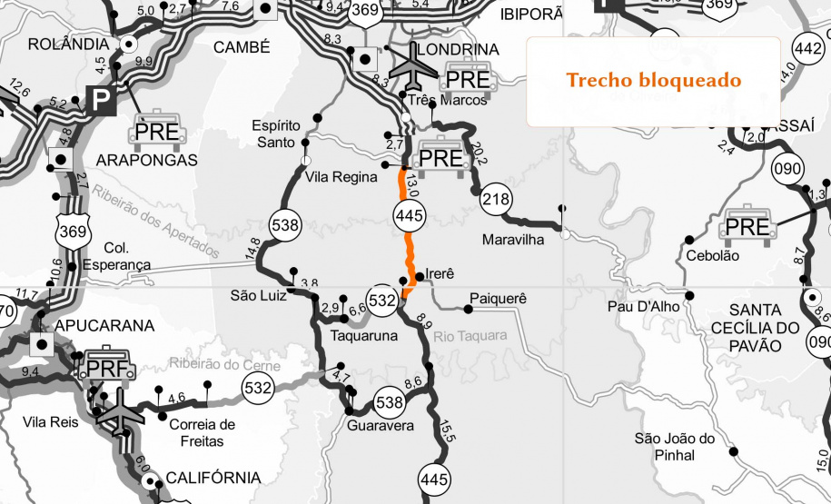 PR-445 será interditada para obras no trevo de Irerê