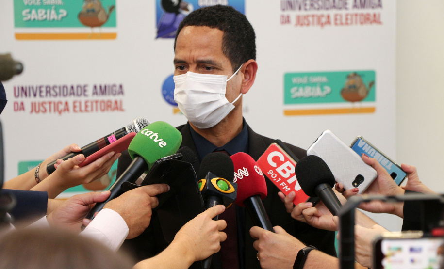Curitiba, 13 de novembro de 2020.  Polícia Militar participa de coletiva de imprensa no TRE.