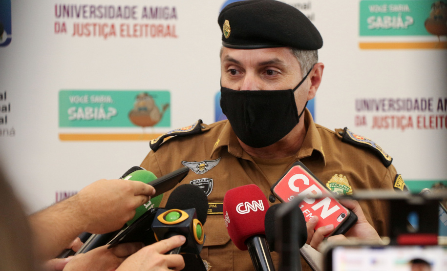 Curitiba, 13 de novembro de 2020.  Polícia Militar participa de coletiva de imprensa no TRE. Foto: Coronel Péricles de Matos, Comandante-Geral da PMPR.