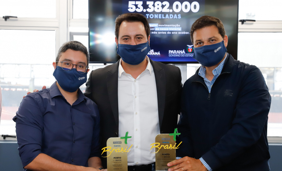 Os portos do Paraná colecionaram mais uma expressiva marca. Paranaguá e Antonina alcançaram nesta segunda-feira (30) o recorde de 53,382 milhões de toneladas de cargas movimentadas. O volume é o maior da história. O governador Carlos Massa Ratinho Junior participou em Paranaguá da contagem regressiva que consolidou o marco inédito e que foi comemorado com os trabalhadores portuários.