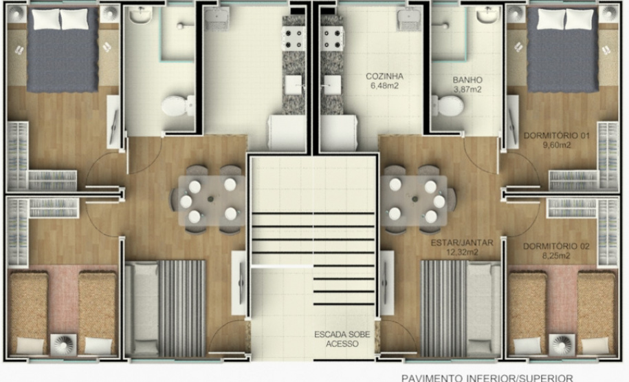 Unidades fazem parte da primeira etapa do Residencial Parque dos Tropeiros, que contará com 444 moradias ao todo. Seleção será feita com pessoas inscritas no cadastro da companhia, com renda familiar mensal a partir de R$ 1.700, que poderão financiar imóveis com descontos de até R$ 19 mil. (Imagem: COBEC Construtora)