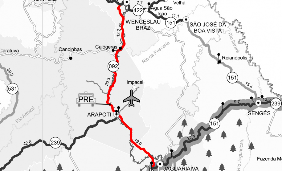 O Departamento de Estradas de Rodagem do Paraná (DER-PR) publicou nesta sexta-feira (29) a licitação da modernização da PR-092, entre Jaguariaíva, nos Campos Gerais, e Santo Antônio da Platina, no Norte Pioneiro do Estado.  -  Foto: Divulgação DER