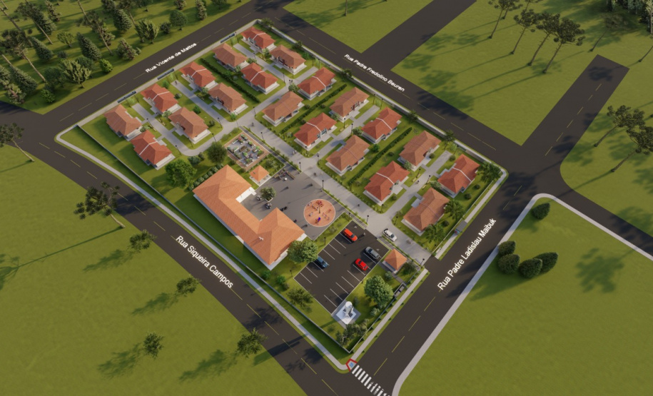 O governador Carlos Massa Ratinho Junior assinou nesta segunda-feira (22) a ordem de serviço para a construção de um Condomínio do Idoso em Ponta Grossa, nos Campos Gerais. O empreendimento será composto por 40 moradias destinadas a pessoas com 60 anos ou mais, que poderão usufruir de um amplo espaço com estrutura de saúde, lazer e acompanhamento social pagando apenas um aluguel social. - Foto/Arte: Divulgação Cohapar