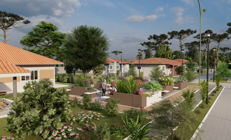 O governador Carlos Massa Ratinho Junior assinou nesta segunda-feira (22) a ordem de serviço para a construção de um Condomínio do Idoso em Ponta Grossa, nos Campos Gerais. O empreendimento será composto por 40 moradias destinadas a pessoas com 60 anos ou mais, que poderão usufruir de um amplo espaço com estrutura de saúde, lazer e acompanhamento social pagando apenas um aluguel social. - Foto/Arte: Divulgação Cohapar