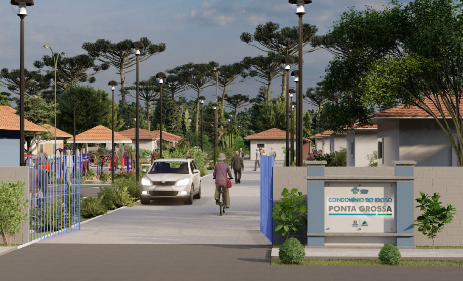 O governador Carlos Massa Ratinho Junior assinou nesta segunda-feira (22) a ordem de serviço para a construção de um Condomínio do Idoso em Ponta Grossa, nos Campos Gerais. O empreendimento será composto por 40 moradias destinadas a pessoas com 60 anos ou mais, que poderão usufruir de um amplo espaço com estrutura de saúde, lazer e acompanhamento social pagando apenas um aluguel social. - Foto/Arte: Divulgação Cohapar