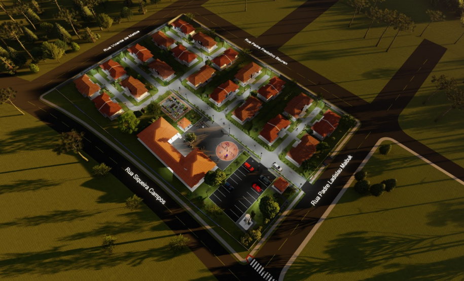 O governador Carlos Massa Ratinho Junior assinou nesta segunda-feira (22) a ordem de serviço para a construção de um Condomínio do Idoso em Ponta Grossa, nos Campos Gerais. O empreendimento será composto por 40 moradias destinadas a pessoas com 60 anos ou mais, que poderão usufruir de um amplo espaço com estrutura de saúde, lazer e acompanhamento social pagando apenas um aluguel social. - Foto/Arte: Divulgação Cohapar