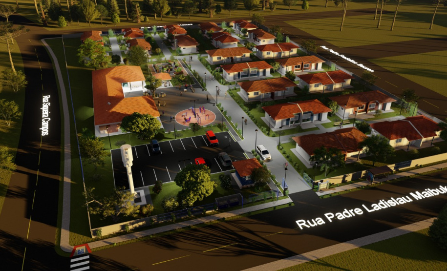 O governador Carlos Massa Ratinho Junior assinou nesta segunda-feira (22) a ordem de serviço para a construção de um Condomínio do Idoso em Ponta Grossa, nos Campos Gerais. O empreendimento será composto por 40 moradias destinadas a pessoas com 60 anos ou mais, que poderão usufruir de um amplo espaço com estrutura de saúde, lazer e acompanhamento social pagando apenas um aluguel social. - Foto/Arte: Divulgação Cohapar