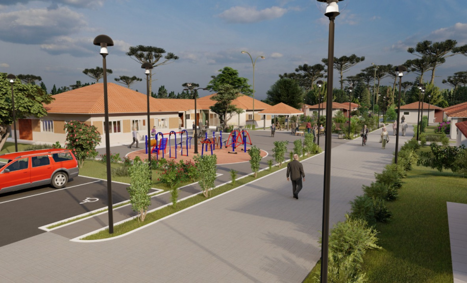 O governador Carlos Massa Ratinho Junior assinou nesta segunda-feira (22) a ordem de serviço para a construção de um Condomínio do Idoso em Ponta Grossa, nos Campos Gerais. O empreendimento será composto por 40 moradias destinadas a pessoas com 60 anos ou mais, que poderão usufruir de um amplo espaço com estrutura de saúde, lazer e acompanhamento social pagando apenas um aluguel social. - Foto/Arte: Divulgação Cohapar