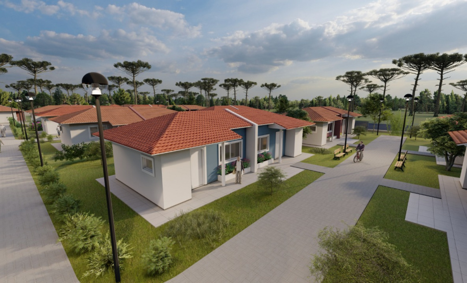 O governador Carlos Massa Ratinho Junior assinou nesta segunda-feira (22) a ordem de serviço para a construção de um Condomínio do Idoso em Ponta Grossa, nos Campos Gerais. O empreendimento será composto por 40 moradias destinadas a pessoas com 60 anos ou mais, que poderão usufruir de um amplo espaço com estrutura de saúde, lazer e acompanhamento social pagando apenas um aluguel social. - Foto/Arte: Divulgação Cohapar