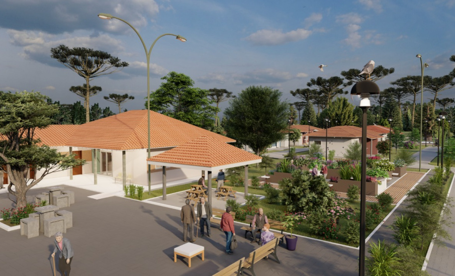 O governador Carlos Massa Ratinho Junior assinou nesta segunda-feira (22) a ordem de serviço para a construção de um Condomínio do Idoso em Ponta Grossa, nos Campos Gerais. O empreendimento será composto por 40 moradias destinadas a pessoas com 60 anos ou mais, que poderão usufruir de um amplo espaço com estrutura de saúde, lazer e acompanhamento social pagando apenas um aluguel social. - Foto/Arte: Divulgação Cohapar