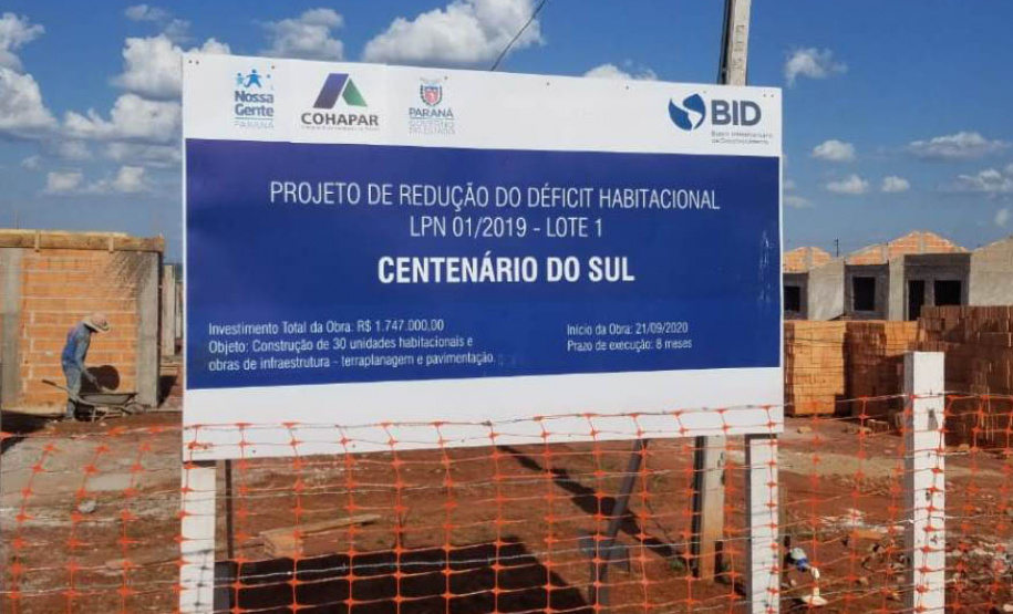 Cohapar obras Centenário do Sul  -  Foto: Divulgação Cohapar