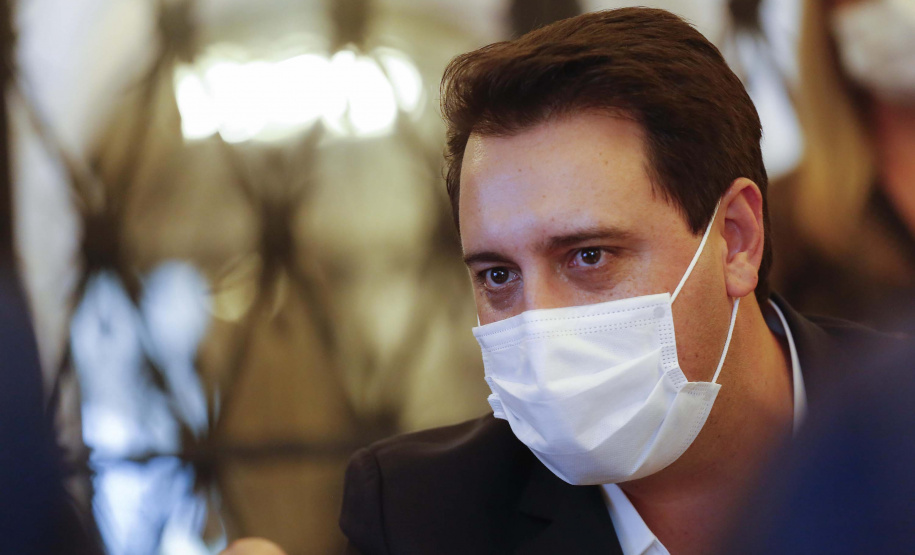 Governador Carlos Massa Ratinho Junior durante encontro com os governadores Eduardo Leite (Rio Grande do Sul) e Carlos Moisés (Santa Catarina), em Florianópolis. Foto:Jonathan Campos/AEN