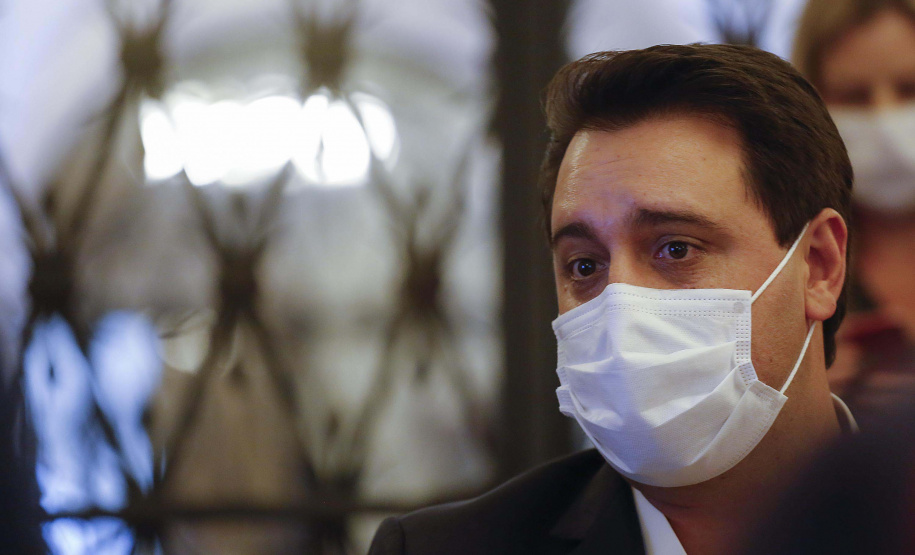 Governador Carlos Massa Ratinho Junior durante encontro com os governadores Eduardo Leite (Rio Grande do Sul) e Carlos Moisés (Santa Catarina), em Florianópolis. Foto:Jonathan Campos/AEN