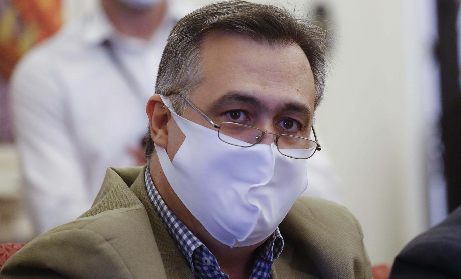 Governador Carlos Massa Ratinho Junior durante encontro com os governadores Eduardo Leite (Rio Grande do Sul) e Carlos Moisés (Santa Catarina), em Florianópolis. Foto:Jonathan Campos/AEN