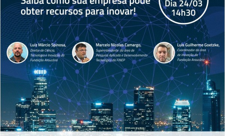 A Fundação Araucária e a Agência Curitiba realizarão uma Live referente ao Programa Tecnova II. Será  no próximo dia (24), a partir das 14h30. A Live será transmitida por meio do canal no YouTube e no página oficial do facebook do Vale do Pinhão. -  Foto/Arte: Divulgação Fundação Araucária