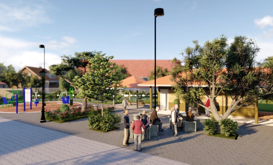 A cidade de Telêmaco Borba, na região dos Campos Gerais, terá até o fim de 2021 o seu primeiro condomínio dos idosos. Serão investidos R$ 3,8 milhões em recursos do Governo do Estado para a construção de 40 moradias a pessoas com 60 anos ou mais, dentro do programa Viver Mais Paraná. - Foto/Arte: Cohapar