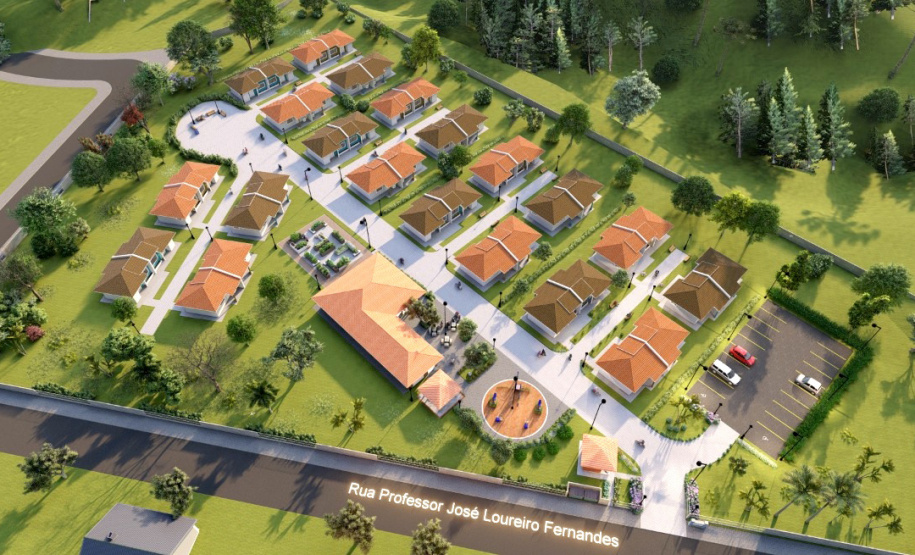 A cidade de Telêmaco Borba, na região dos Campos Gerais, terá até o fim de 2021 o seu primeiro condomínio dos idosos. Serão investidos R$ 3,8 milhões em recursos do Governo do Estado para a construção de 40 moradias a pessoas com 60 anos ou mais, dentro do programa Viver Mais Paraná. - Foto/Arte: Cohapar