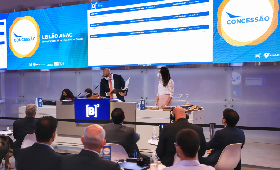 Afonso Pena e outros três aeroportos do Paraná passam à concessão privada.O governador Carlos Massa Ratinho Junior e o secretário estadual da Infraestrutura, Sandro Alex, acompanharam o leilão na sede da B3, em São Paulo. Foto: José Fernando Ogura/AEN