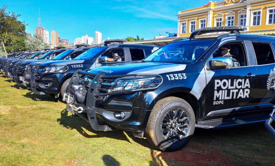 A semana começou com uma grande Operação da Polícia Militar nos Campos Gerais do estado para inibir crimes violentos contra o patrimônio e homicídios. Trata-se de uma malha de recobrimento em relação ao efetivo já existente na região. As equipes do Batalhão de Operações Especiais (BOPE) estarão empenhadas nos próximos 15 dias desenvolvendo abordagens, fiscalização e intensificação de policiamento preventivo em todo o estado. - Ponta Grossa, 12/04/2021 - Foto: Divulgação SESP