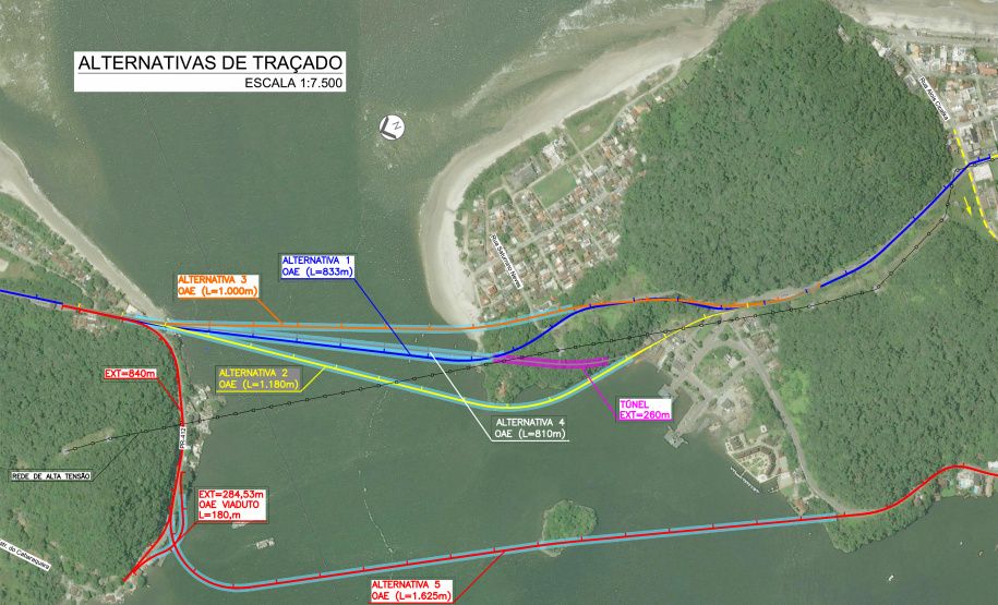 O Departamento de Estradas de Rodagem do Paraná (DER/PR) realiza nesta sexta-feira (23), às 14h, a abertura das propostas de preço dos consórcios que disputam a elaboração dos estudos preliminares de engenharia e Estudos de Impacto Ambiental e Relatório de Impacto Ambiental (EIA/RIMA) para implantação da Ponte de Guaratuba e seus acessos, no Litoral do Estado. -  Foto?Arte: DER/PR