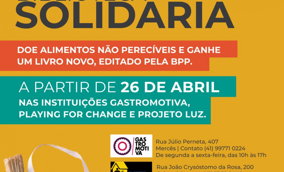 Ação da Biblioteca Pública do Paraná troca doações de alimentos por livros novos&#8203; - Foto/Arte: BPP