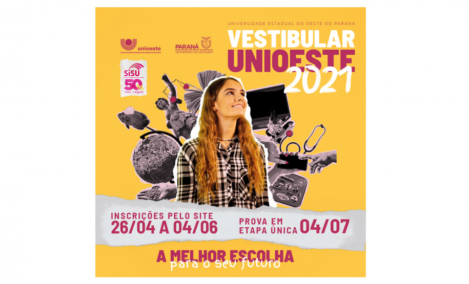 A Universidade Estadual do Oeste do Paraná (Unioeste) abriu nesta segunda-feira, as inscrições para o vestibular 2021, as provas devem ser aplicadas no dia 04 de julho.- Foto/Arte: Unioeste