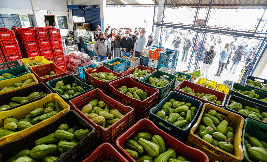 O governador Carlos Massa Ratinho Junior acompanha a entrega nesta sexta-feira (30), de cerca de 50 mil quilos de produtos arrecadados junto aos permissionários, atacadistas e produtores no Ceasa. Foto: Jonathan Campos
