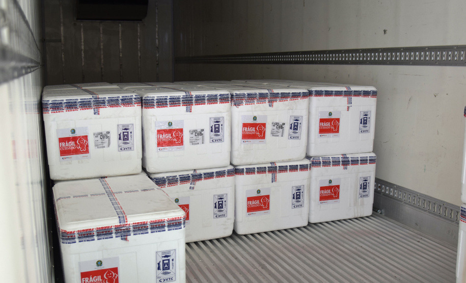 O Paraná recebeu na manhã deste sábado (1º) 14.600 doses da Coronavac, fabricada pelo Instituto Butantan/Sinovac. O volume é parte das 406.100 doses de vacinas contra a Covid-19, referentes ao 16° lote enviado pelo Ministério da Saúde ao Estado.  -  Curitiba, 01/05/2021  -  Foto: Américo Antonio/SESA