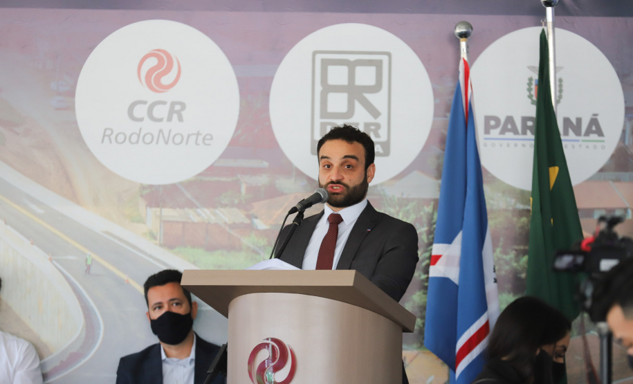 Viaduto Campo Largo O governador Carlos Massa Ratinho Junior inaugura nesta segunda-feira (3), o viaduto Prefeito Marcelo Puppi e passarela William Haj Mussi, no Km 109 da BR-277, nas proximidades do Cercadinho em Campo Largo. O secrretario municipal, Christiano Souto Puppi em discurso. 03/05/2021 - Foto: Geraldo Bubniak/AEN