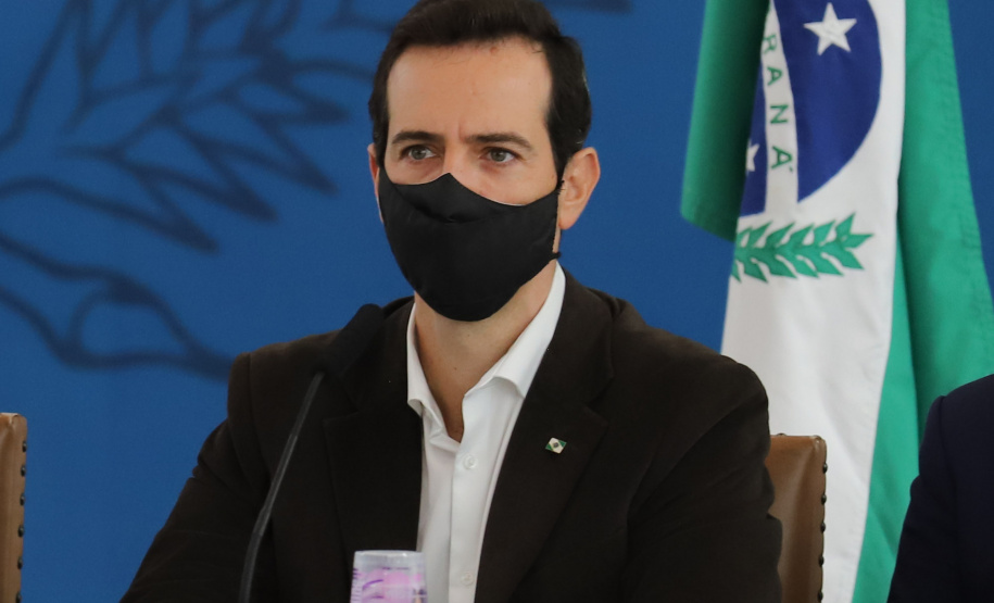 Coletiva Gov O governador Carlos Massa Ratinho Junior atende a imprensa nesta terça-feira (4) para falar sobre o retorno gradativo das aulas presenciais na rede estadual de ensino. Curitiba, 04/05/2021. Foto: Geraldo Bubniak/AEN