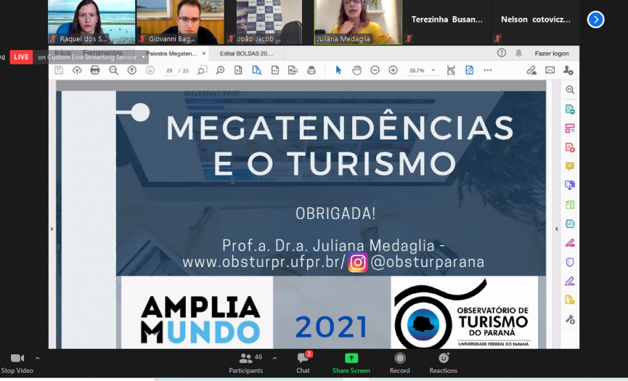 A 85ª Reunião Ordinária do Conselho Paranaense de Turismo (Cepatur) aconteceu na tarde da última terça-feira (4) e teve como uma das pautas principais as medidas governamentais para a retomada do turismo, entre elas o Paraná Pay, o convênio firmado entre Paraná Turismo e Ministério do Turismo e as ações de fomento do Governo do Estado para o retorno das atividades turísticas.   -  Foto: Paraná Turismo