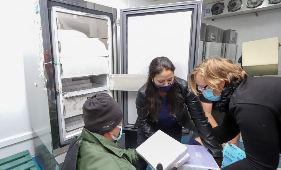 Vacina Pfizer 2 Segundo lote com 67.860 doses da vacina Pfizer/Comirnaty/BioNtech chega no Centro de Medicamentos do Paraná (Cemepar), em Curitiba, na noite desta segunda-feira (10). Foto: Geraldo Bubniak/AEN