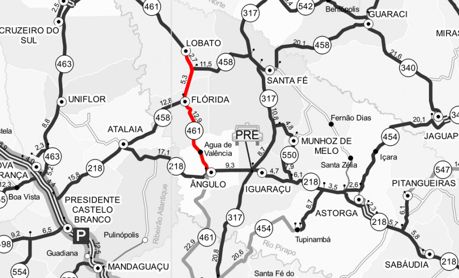 O Departamento de Estradas de Rodagem do Paraná (DER/PR) está concluindo as melhorias na PR-461 e na PR-458, região Noroeste do estado, entre os municípios de Ângulo, Flórida e Lobato. - Foto: DER