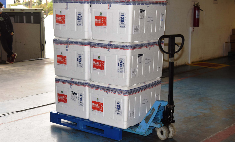 O Paraná recebeu mais 62 mil doses da vacina Coronavac, da parceria entre Sinovac e Instituto Butantan, nesta sexta-feira (14). As doses se referem a uma atualização na 19ª pauta de distribuição de vacinas contra a Covid-19 do Ministério da Saúde. Foto: Américo Antonio/SESA