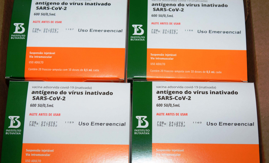 O Paraná recebeu mais 62 mil doses da vacina Coronavac, da parceria entre Sinovac e Instituto Butantan, nesta sexta-feira (14). As doses se referem a uma atualização na 19ª pauta de distribuição de vacinas contra a Covid-19 do Ministério da Saúde. Foto: Américo Antonio/SESA