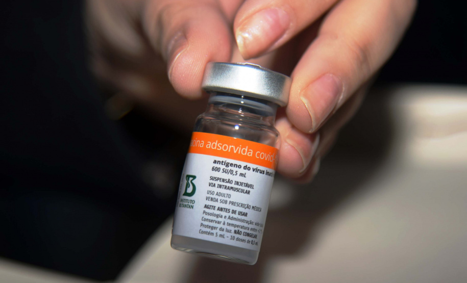 O Paraná recebeu mais 62 mil doses da vacina Coronavac, da parceria entre Sinovac e Instituto Butantan, nesta sexta-feira (14). As doses se referem a uma atualização na 19ª pauta de distribuição de vacinas contra a Covid-19 do Ministério da Saúde. Foto: Américo Antonio/SESA