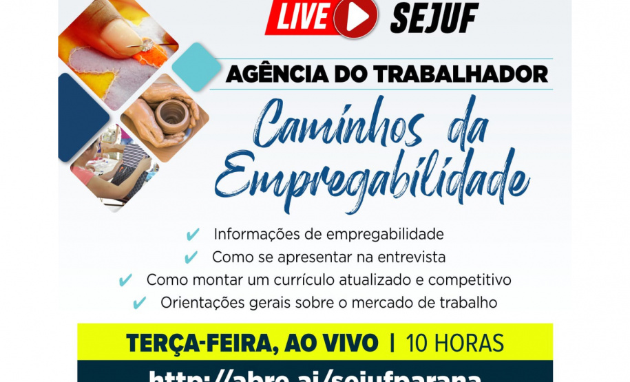 Agência do Trabalhador de Curitiba promove live sobre empregabilidade. Foto:SEJUF