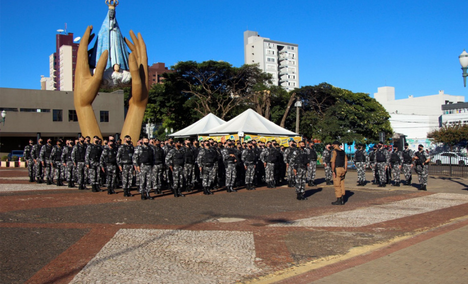 Equipes policiais do Batalhão de Operações Especiais (Bope), treinadas para dar suporte às unidades de área da PM nas ocorrências de maior periculosidade, estão na região de Cascavel nesta semana. A Operação Pronta Resposta IV foi lançada nesta terça-feira (18), no centro da cidade, com a participação do subcomandante-geral da PM, coronel Rui Noé Barroso Torres. - -  Cascavel, 18/05/2021  -  Foto: PMPR/SESP-PR