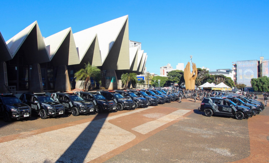 Equipes policiais do Batalhão de Operações Especiais (Bope), treinadas para dar suporte às unidades de área da PM nas ocorrências de maior periculosidade, estão na região de Cascavel nesta semana. A Operação Pronta Resposta IV foi lançada nesta terça-feira (18), no centro da cidade, com a participação do subcomandante-geral da PM, coronel Rui Noé Barroso Torres. - -  Cascavel, 18/05/2021  -  Foto: PMPR/SESP-PR
