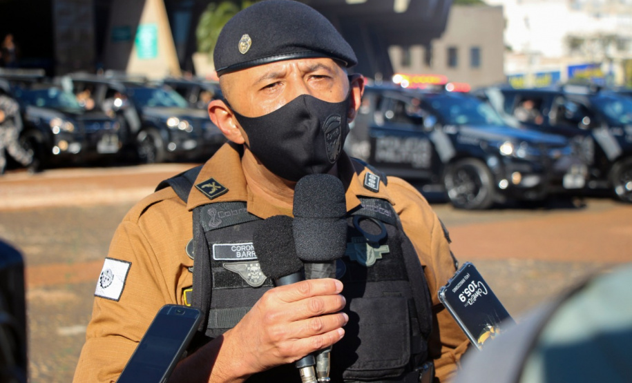 Equipes policiais do Batalhão de Operações Especiais (Bope), treinadas para dar suporte às unidades de área da PM nas ocorrências de maior periculosidade, estão na região de Cascavel nesta semana. A Operação Pronta Resposta IV foi lançada nesta terça-feira (18), no centro da cidade, com a participação do subcomandante-geral da PM, coronel Rui Noé Barroso Torres. - -  Cascavel, 18/05/2021  -  Foto: PMPR/SESP-PR