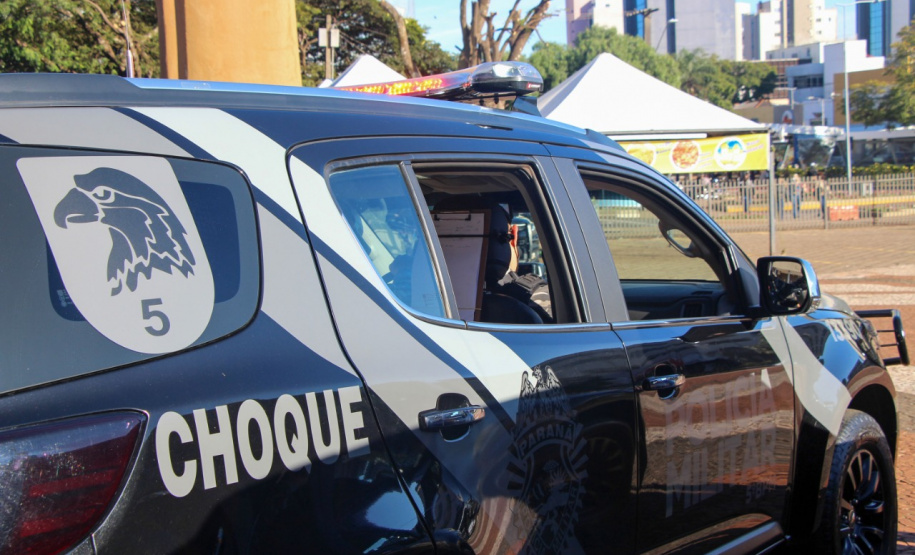 Equipes policiais do Batalhão de Operações Especiais (Bope), treinadas para dar suporte às unidades de área da PM nas ocorrências de maior periculosidade, estão na região de Cascavel nesta semana. A Operação Pronta Resposta IV foi lançada nesta terça-feira (18), no centro da cidade, com a participação do subcomandante-geral da PM, coronel Rui Noé Barroso Torres. - -  Cascavel, 18/05/2021  -  Foto: PMPR/SESP-PR