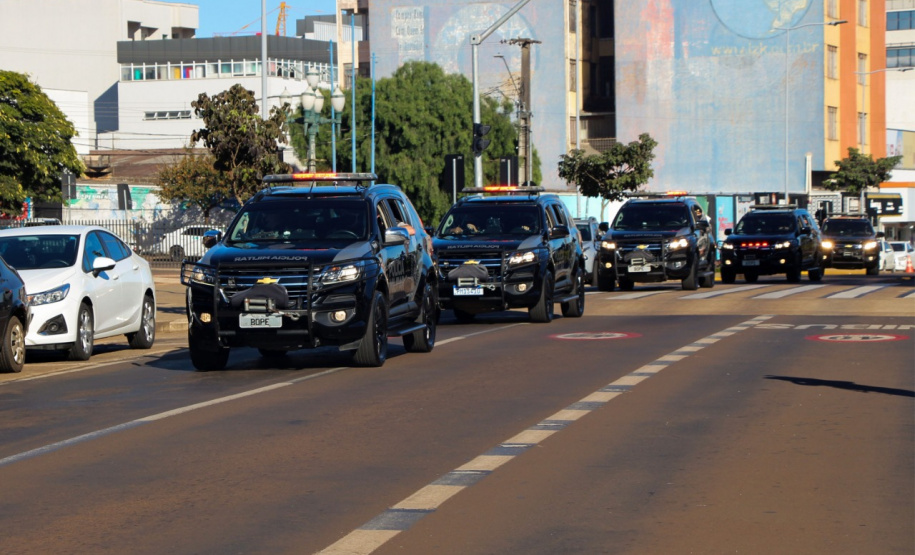 Equipes policiais do Batalhão de Operações Especiais (Bope), treinadas para dar suporte às unidades de área da PM nas ocorrências de maior periculosidade, estão na região de Cascavel nesta semana. A Operação Pronta Resposta IV foi lançada nesta terça-feira (18), no centro da cidade, com a participação do subcomandante-geral da PM, coronel Rui Noé Barroso Torres. - -  Cascavel, 18/05/2021  -  Foto: PMPR/SESP-PR