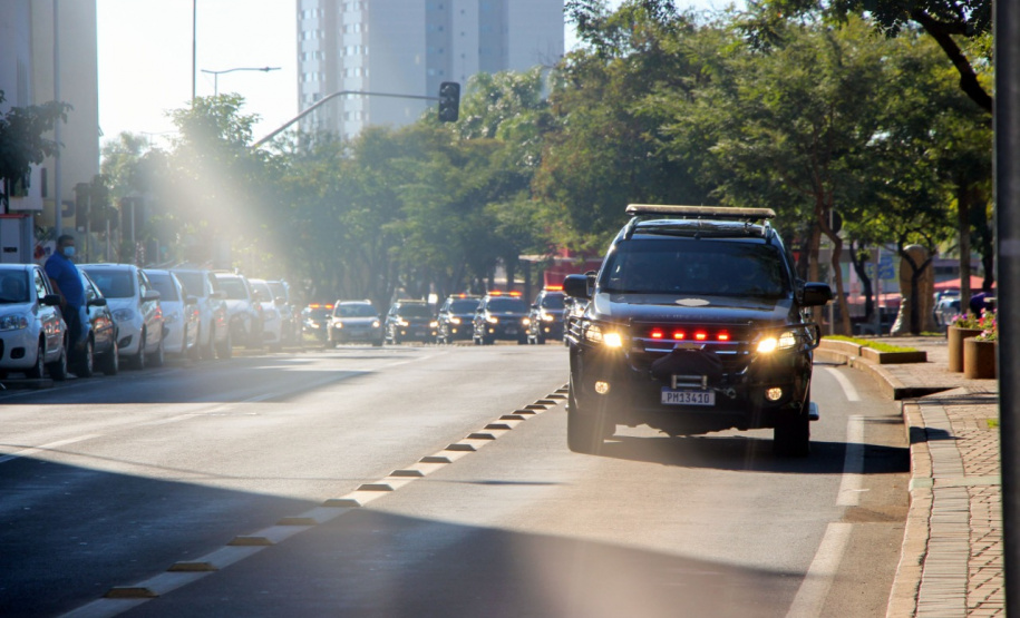 Equipes policiais do Batalhão de Operações Especiais (Bope), treinadas para dar suporte às unidades de área da PM nas ocorrências de maior periculosidade, estão na região de Cascavel nesta semana. A Operação Pronta Resposta IV foi lançada nesta terça-feira (18), no centro da cidade, com a participação do subcomandante-geral da PM, coronel Rui Noé Barroso Torres. - -  Cascavel, 18/05/2021  -  Foto: PMPR/SESP-PR